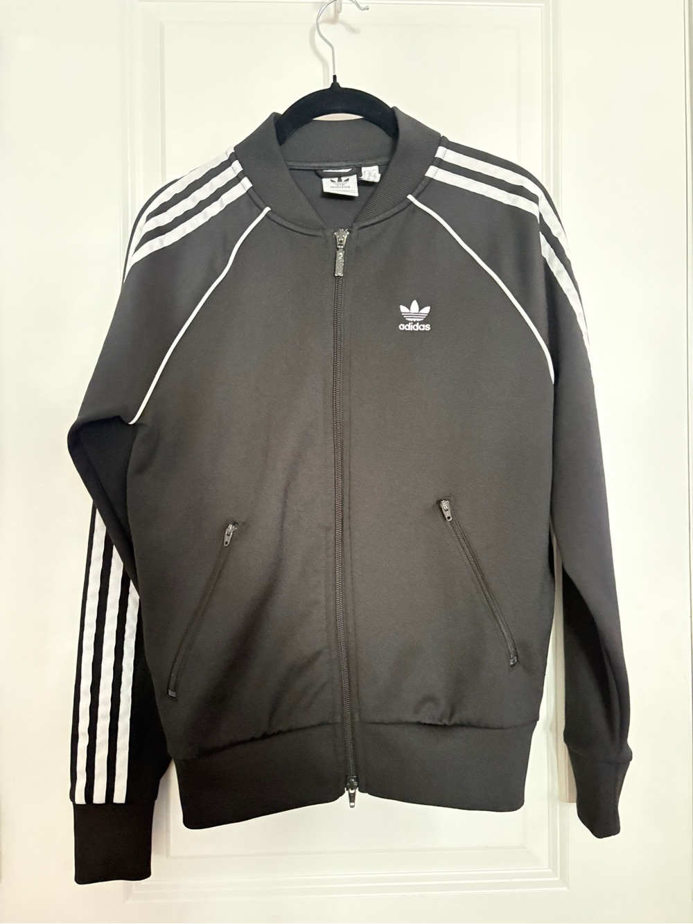 adidas Black Track Jacket with White Stripe Accents